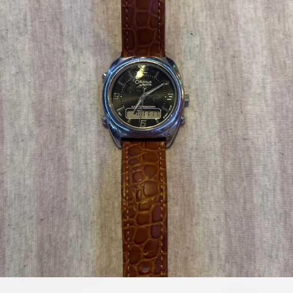 Vintage Caravelle by Bulova 43C11 Alarm Chronograph Ana-Digi Watch. Genuine leat - Picture 1 of 4